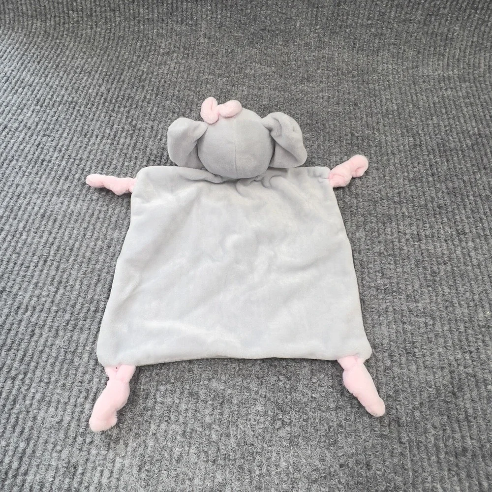 Dan Dee Baby Lovey Security Blanket Elephant Plush Gray Bow Rattle Embroidered